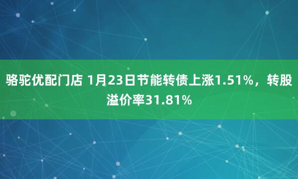 骆驼优配门店 1月23日节能转债上涨1.51%，转股溢价率31.81%